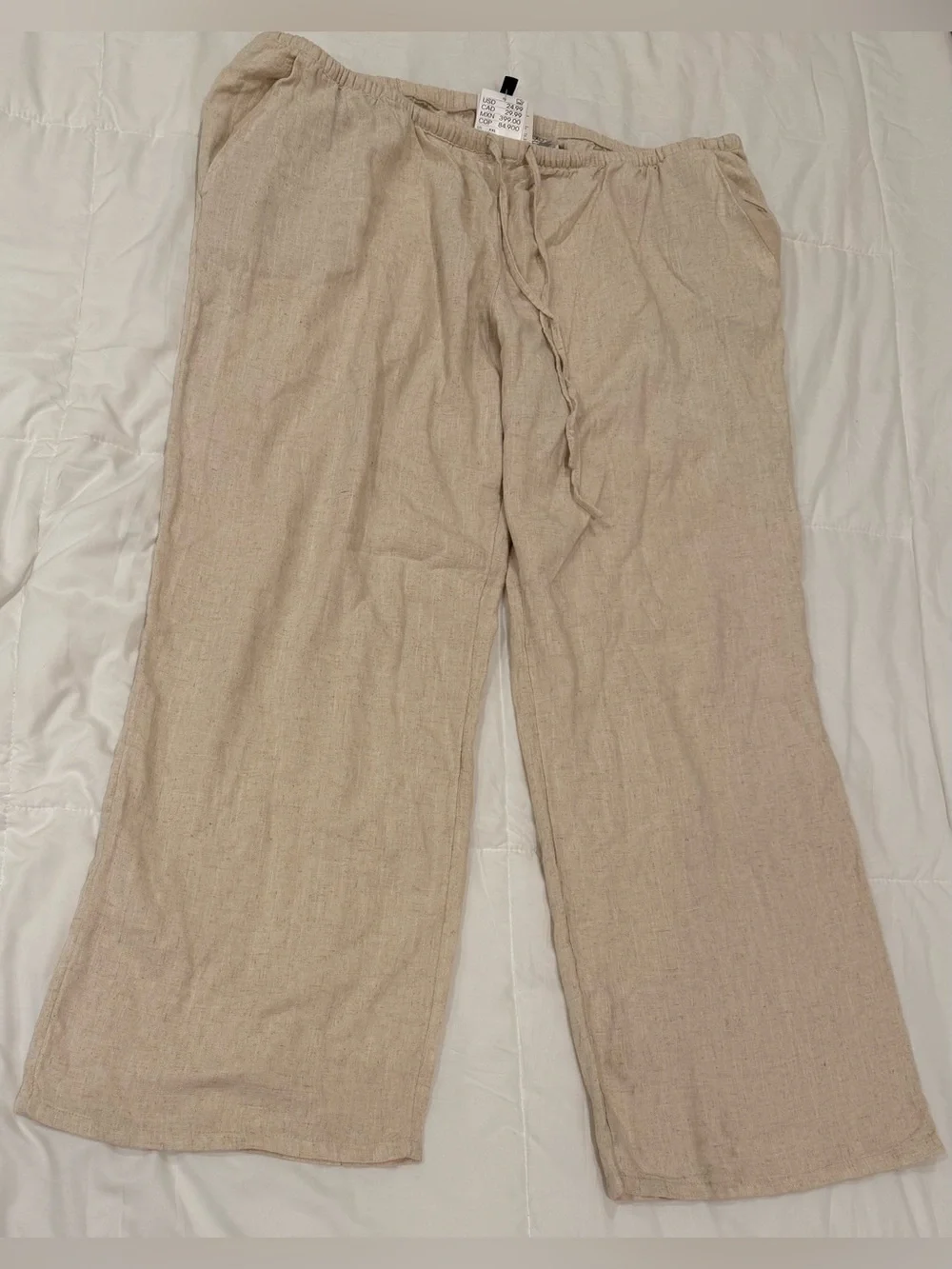 NWT H&M Linen-Blend Wide Leg Drawstring Pants - Size XXL